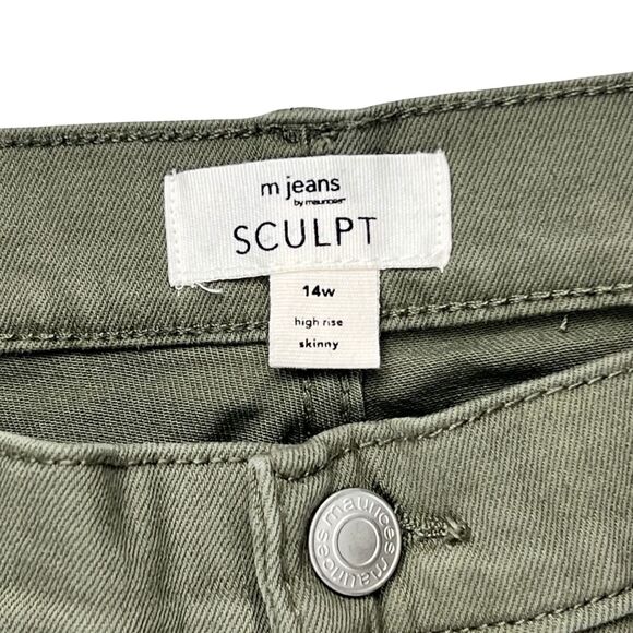 M Jeans Pants 14W Olive Green Neutral Tone Denim Casual Skinny High Rise Jeans - Picture 10 of 14